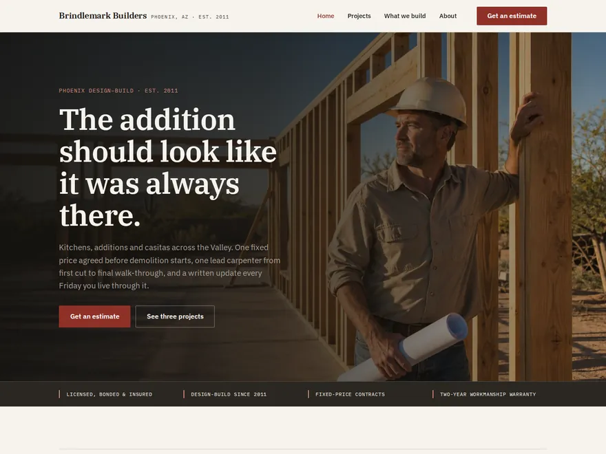 Home page of the Brindlemark Builders demo website