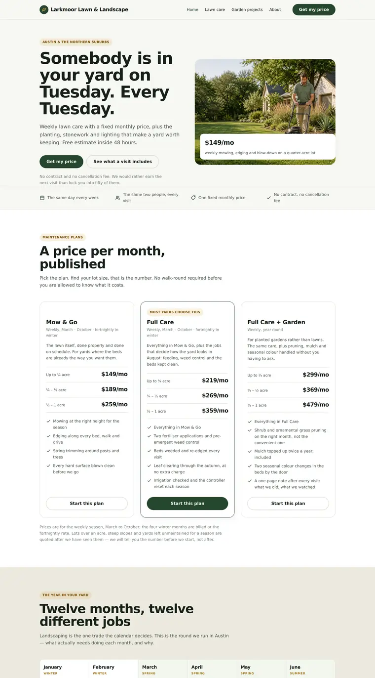 Larkmoor Lawn & Landscape — Landscaper · Austin, TX — a website built by TrueBuilt