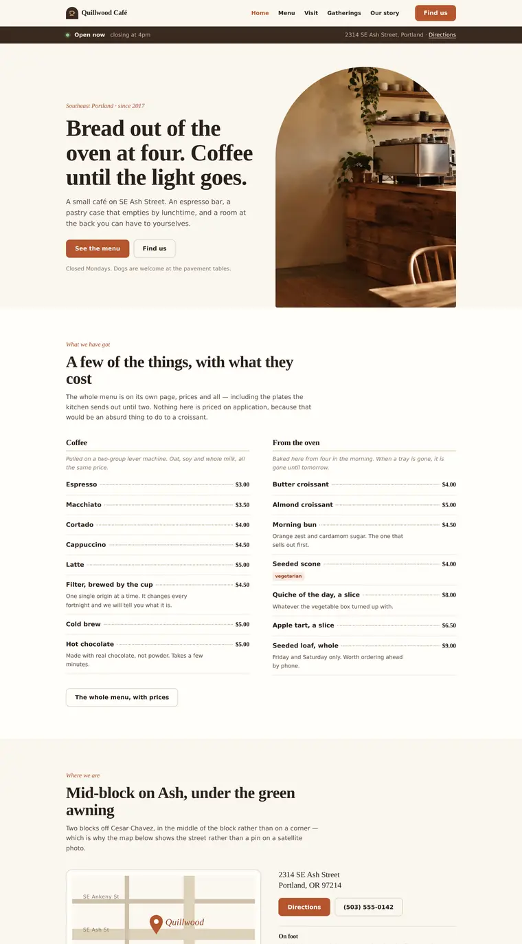 Quillwood Café — Café · Portland, OR — a website built by TrueBuilt