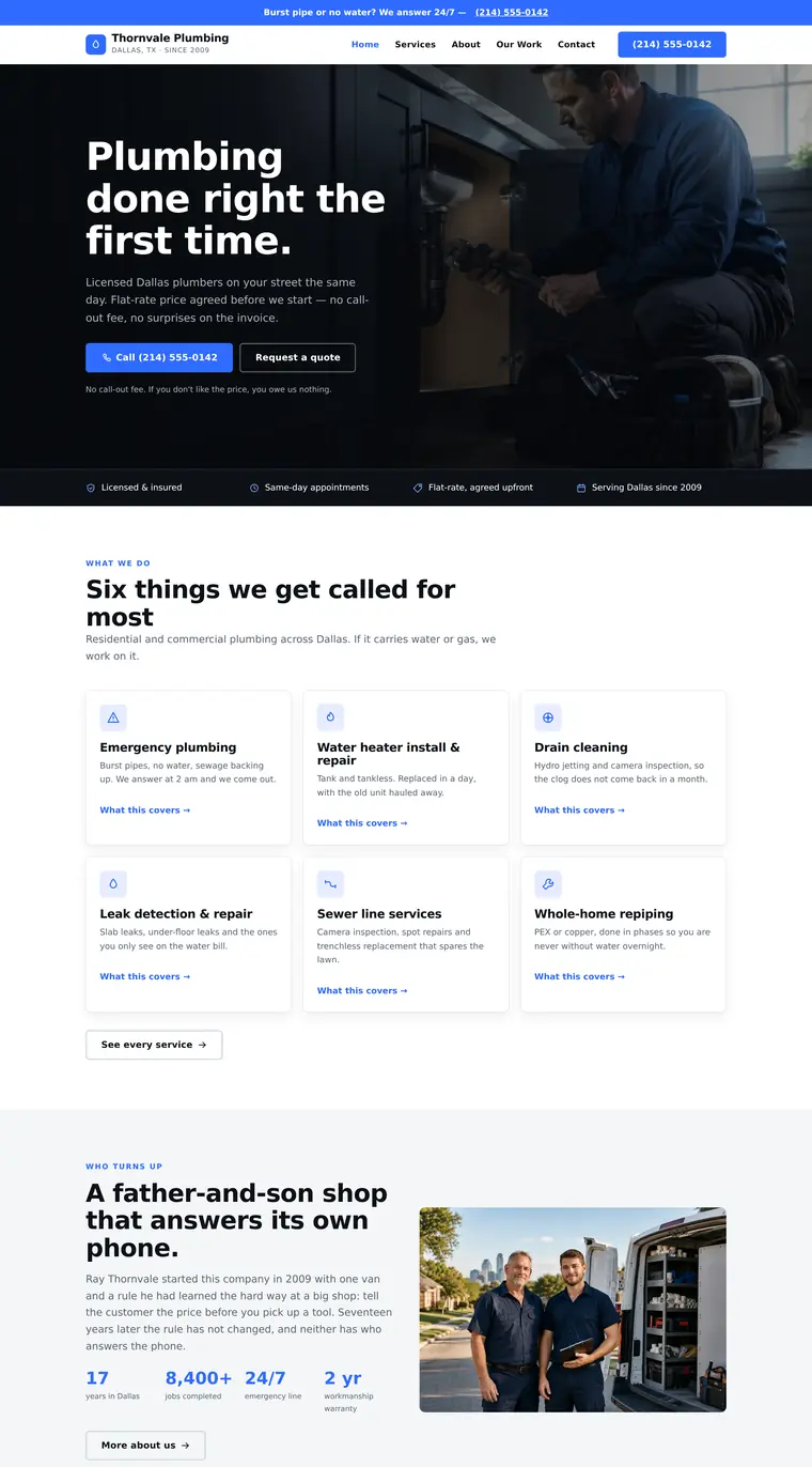 Thornvale Plumbing — Plumber · Dallas, TX — a website built by TrueBuilt
